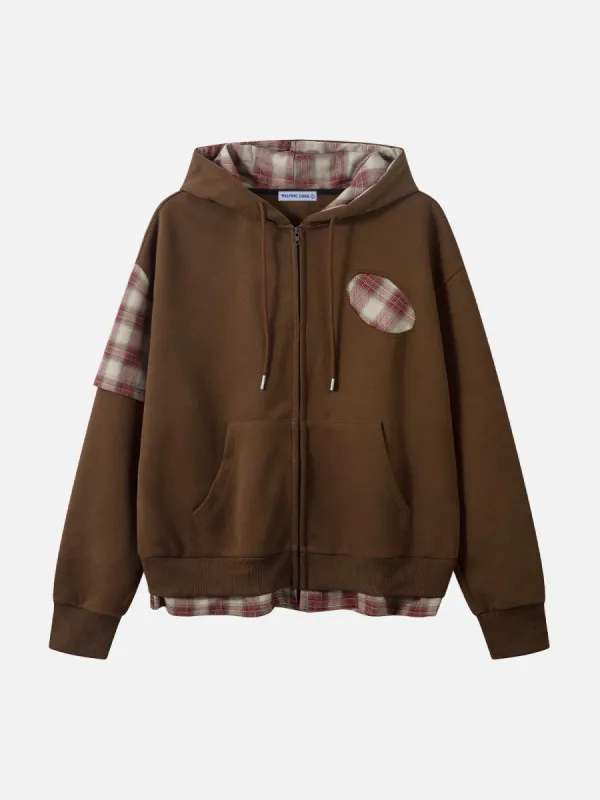Aelfric Eden Irregular Plaid Patchwork Zip Up Hoodie sold by Aelfric Eden