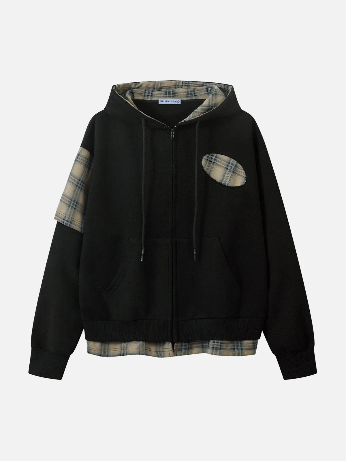 Aelfric Eden Irregular Plaid Patchwork Zip Up Hoodie sold by Aelfric Eden product image thumbnail 2