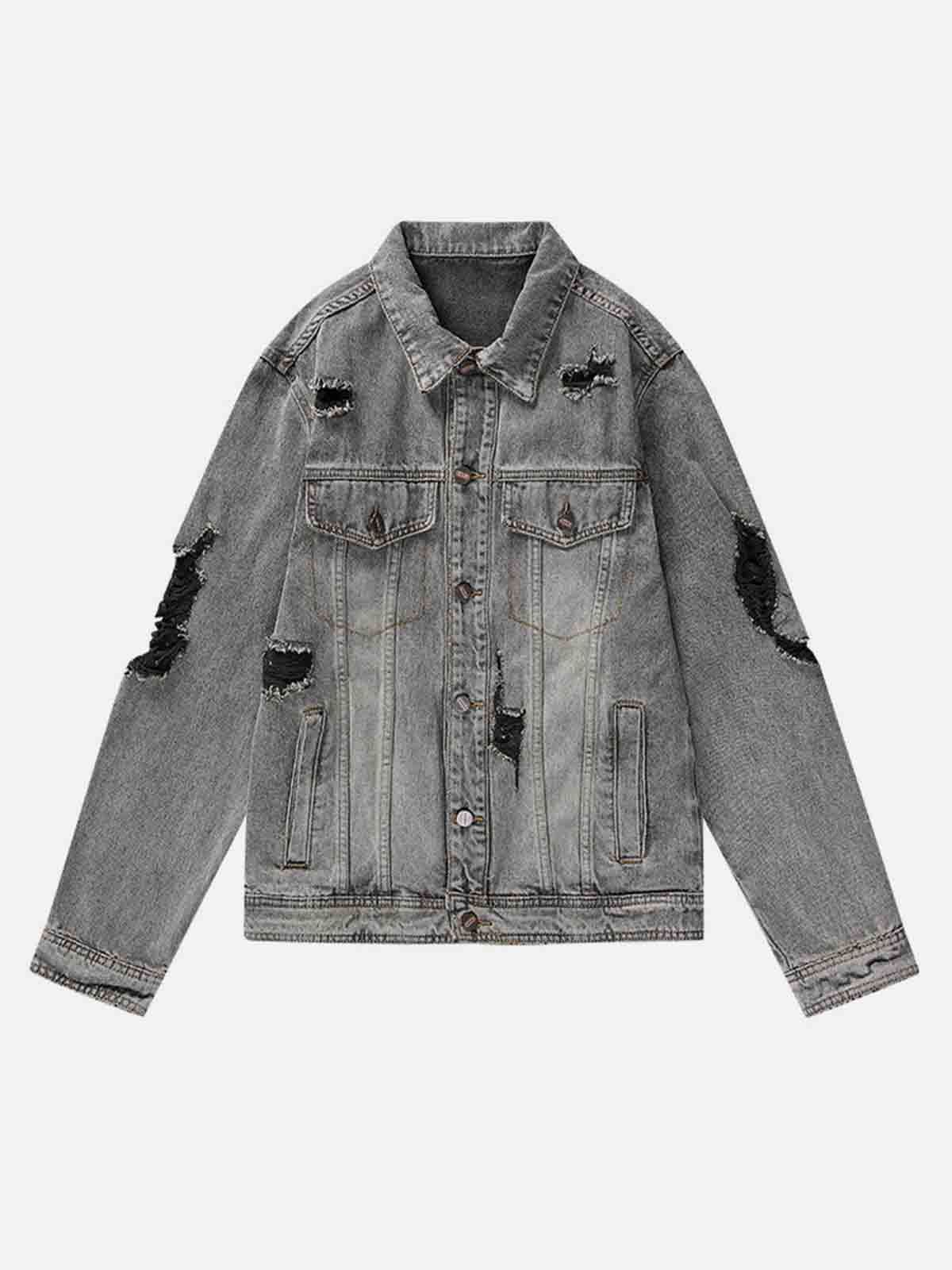 Aelfric Eden Multi Hole Denim Washed Jacket sold by Aelfric Eden