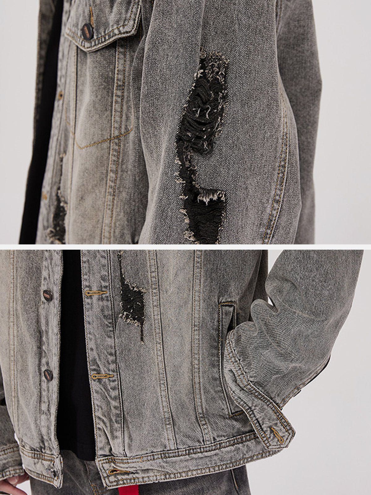 Aelfric Eden Multi Hole Denim Washed Jacket sold by Aelfric Eden product image thumbnail 5