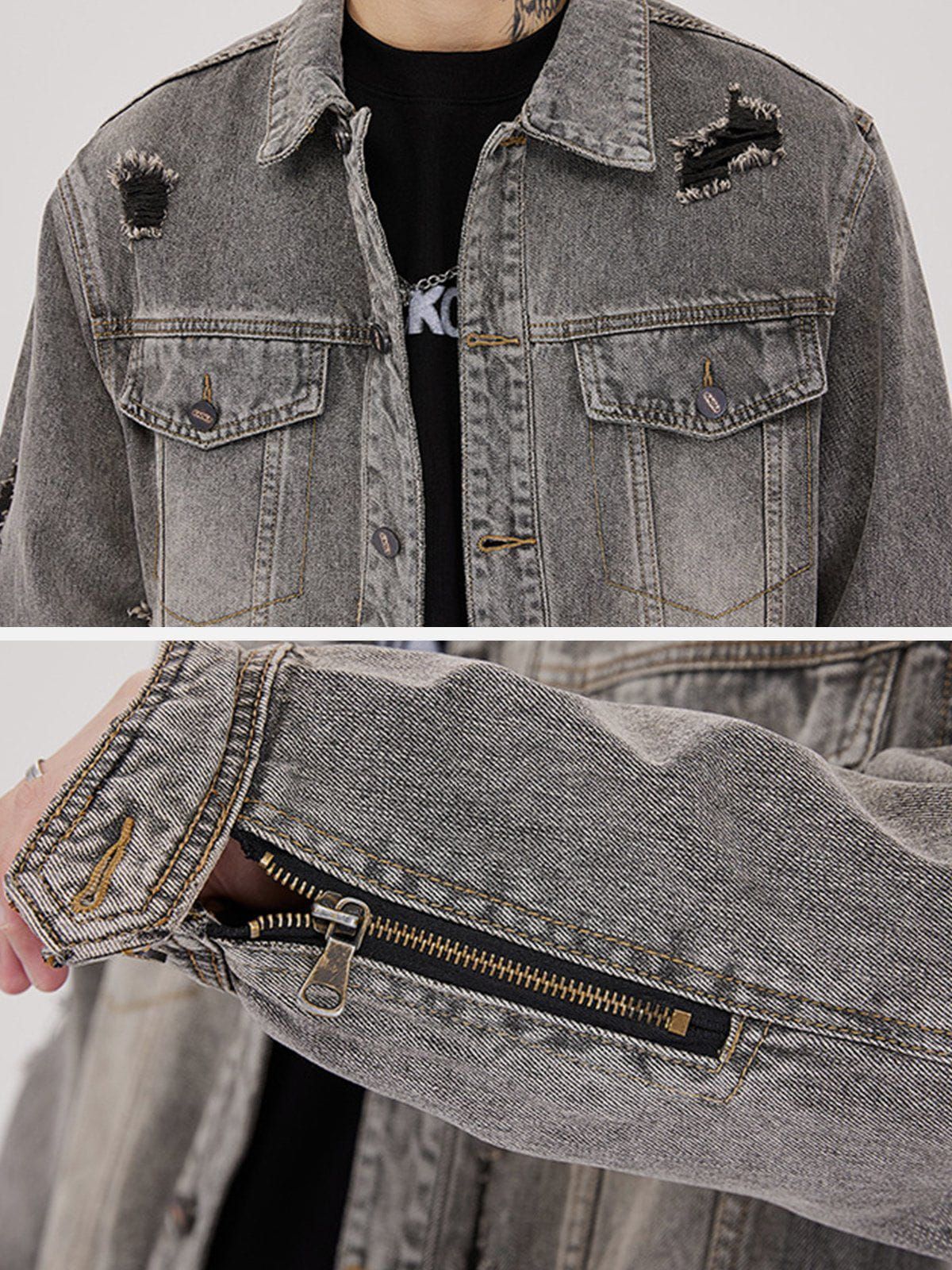 Aelfric Eden Multi Hole Denim Washed Jacket sold by Aelfric Eden product image thumbnail 4