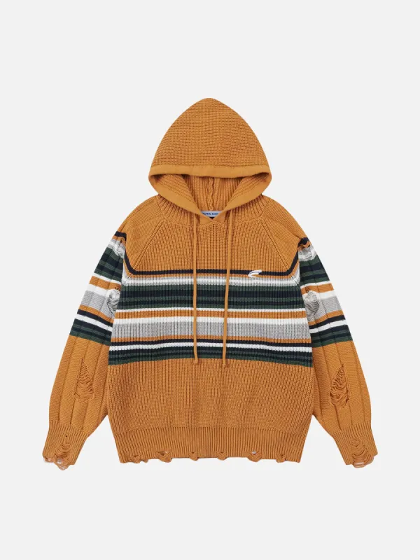 Aelfric Eden Distressed Stripe Knit Hoodie sold by Aelfric Eden