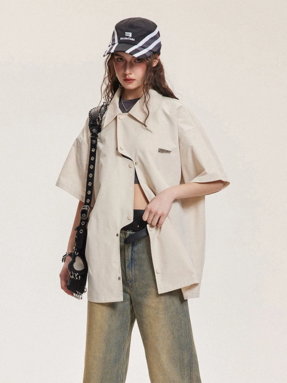 Aelfric Eden Irregular Placket Short Sleeve Shirt sold by Aelfric Eden product image thumbnail 4