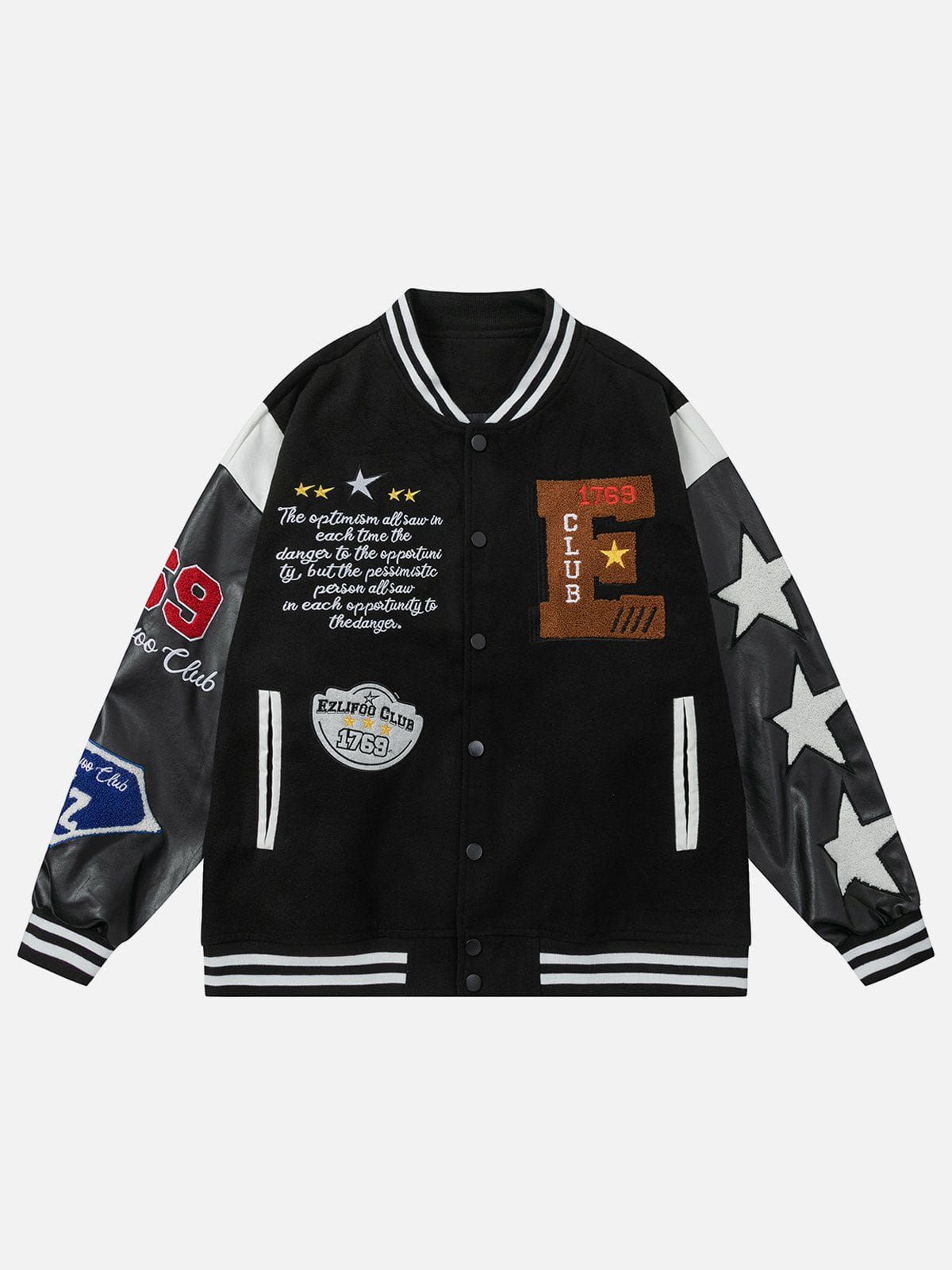 Aelfric Eden Flocked Embroidered Leather Sleeves Varsity Jacket sold by Aelfric Eden product image thumbnail 3