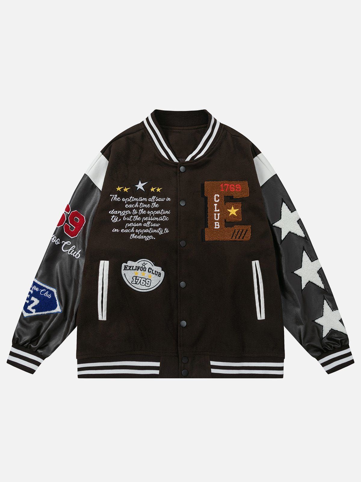 Aelfric Eden Flocked Embroidered Leather Sleeves Varsity Jacket sold by Aelfric Eden product image thumbnail 2