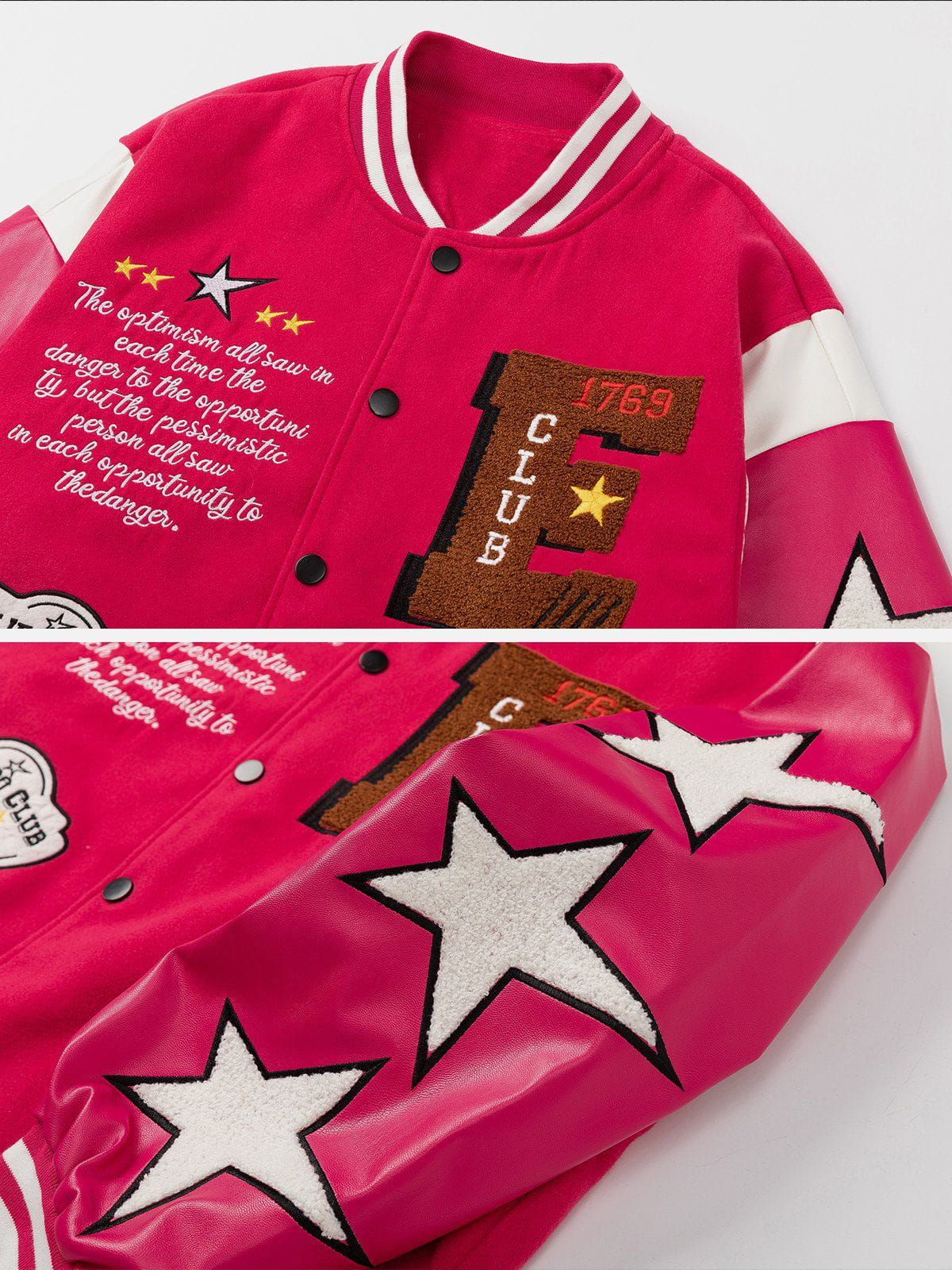 Aelfric Eden Flocked Embroidered Leather Sleeves Varsity Jacket sold by Aelfric Eden product image thumbnail 5