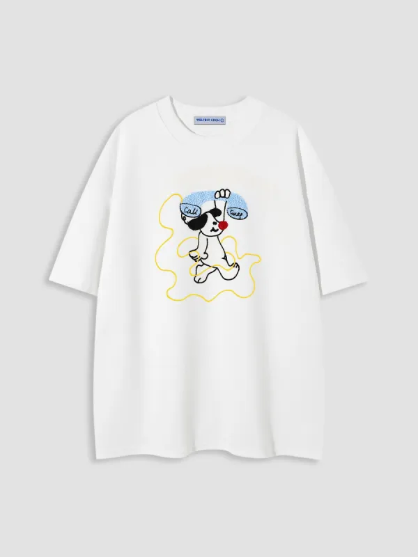 Aelfric Eden Embroidery Cartoon Dog Tee sold by Aelfric Eden