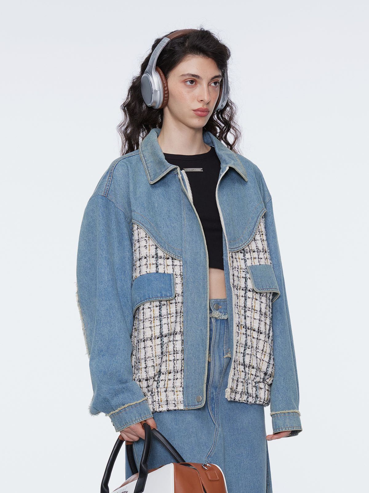 Aelfric Eden Plaid Patchwork Denim Jacket sold by Aelfric Eden product image thumbnail 3
