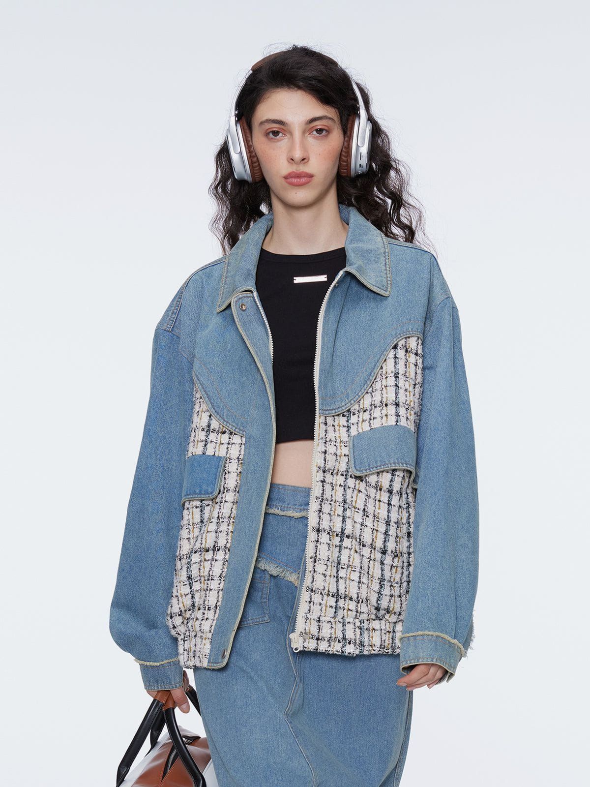 Aelfric Eden Plaid Patchwork Denim Jacket sold by Aelfric Eden product image thumbnail 2