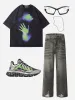 Aelfric Eden Line Print Washed Loose Jeans sold by Aelfric Eden