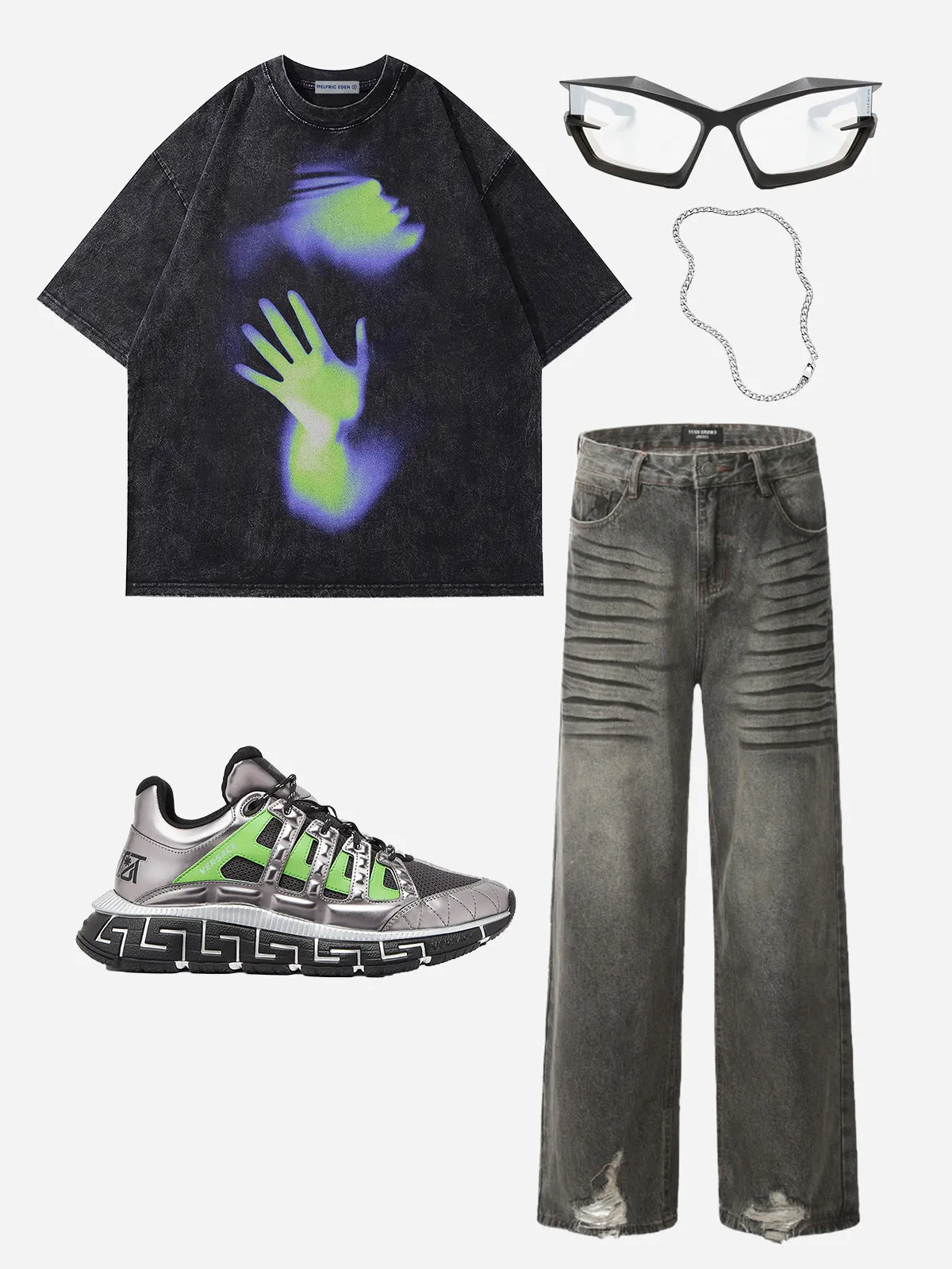 Aelfric Eden Line Print Washed Loose Jeans sold by Aelfric Eden product image thumbnail 2