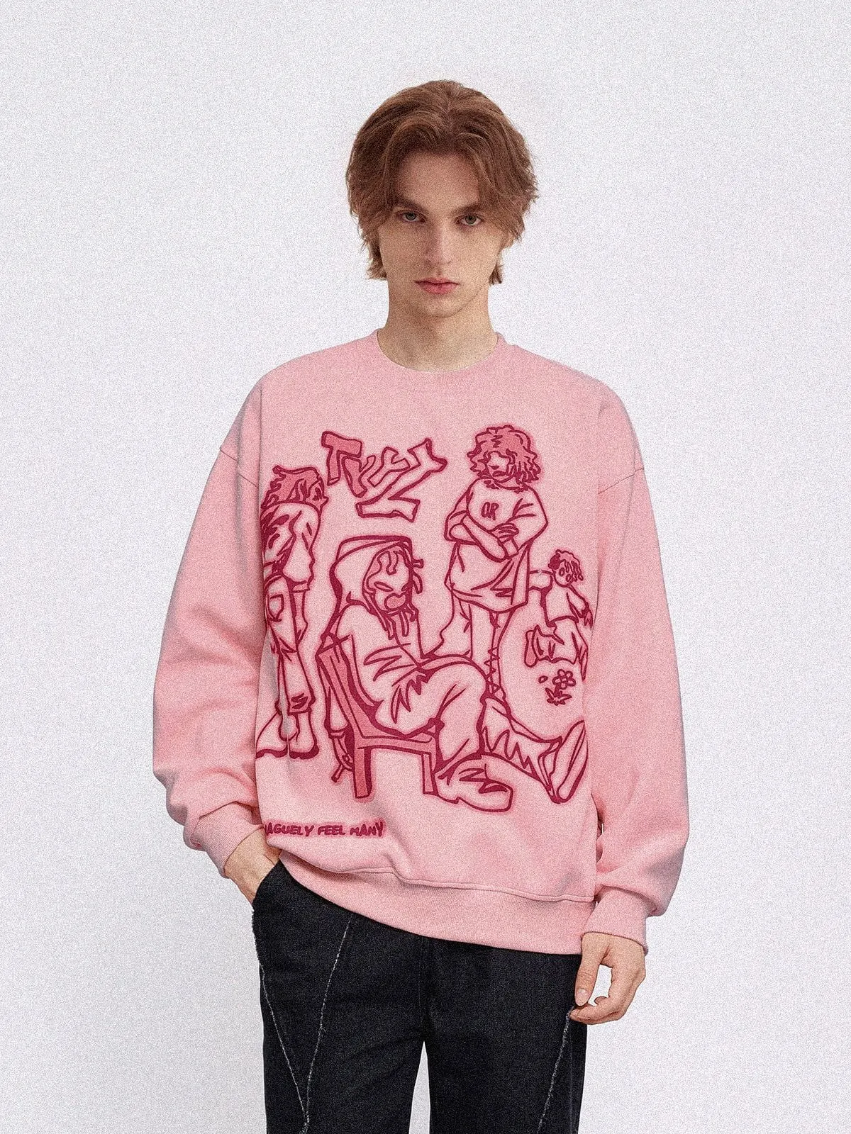 Aelfric Eden Cartoon Line Character Graphic Sweatshirt sold by Aelfric Eden product image thumbnail 5
