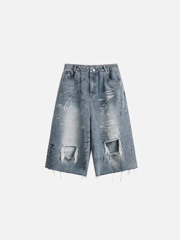 Aelfric Eden Graffiti Distressed Jorts sold by Aelfric Eden