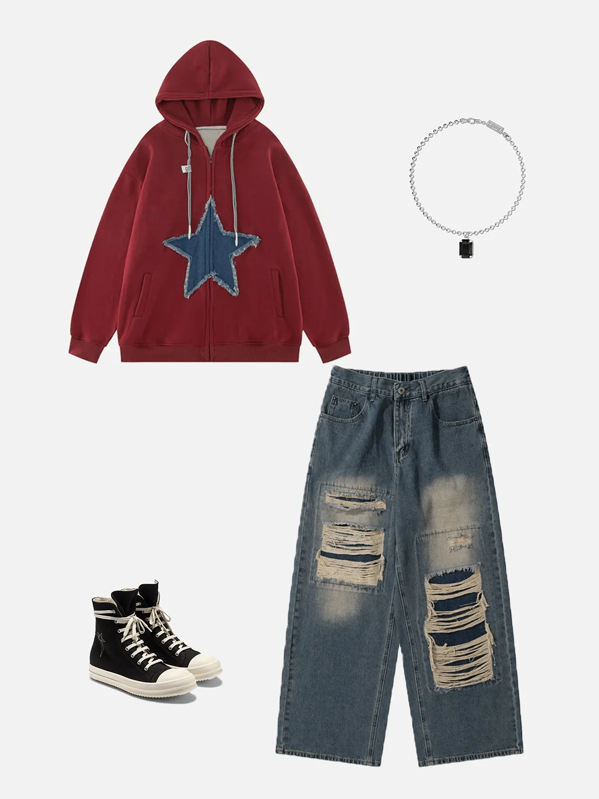 Aelfric Eden Denim Star Graphic Zip Up Hoodie sold by Aelfric Eden product image thumbnail 3