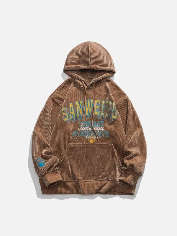 Aelfric Eden Embroidered Letters Corduroy Hoodie sold by Aelfric Eden