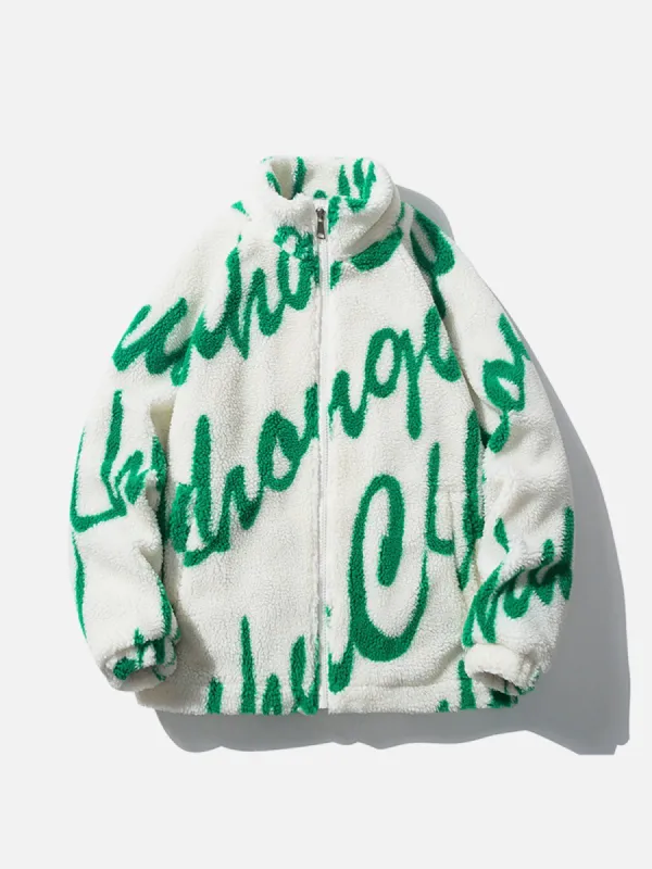 Aelfric Eden Full Print Letter Sherpa Winter Coat sold by Aelfric Eden