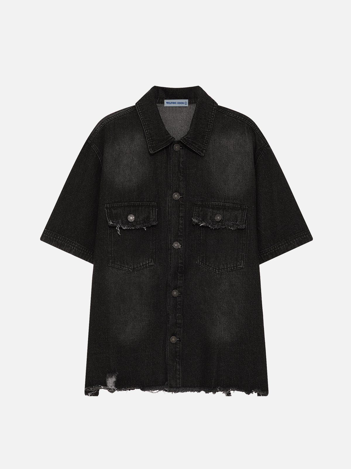 Aelfric Eden Distressed Washed Denim Short Sleeve Shirt sold by Aelfric Eden product image thumbnail 2