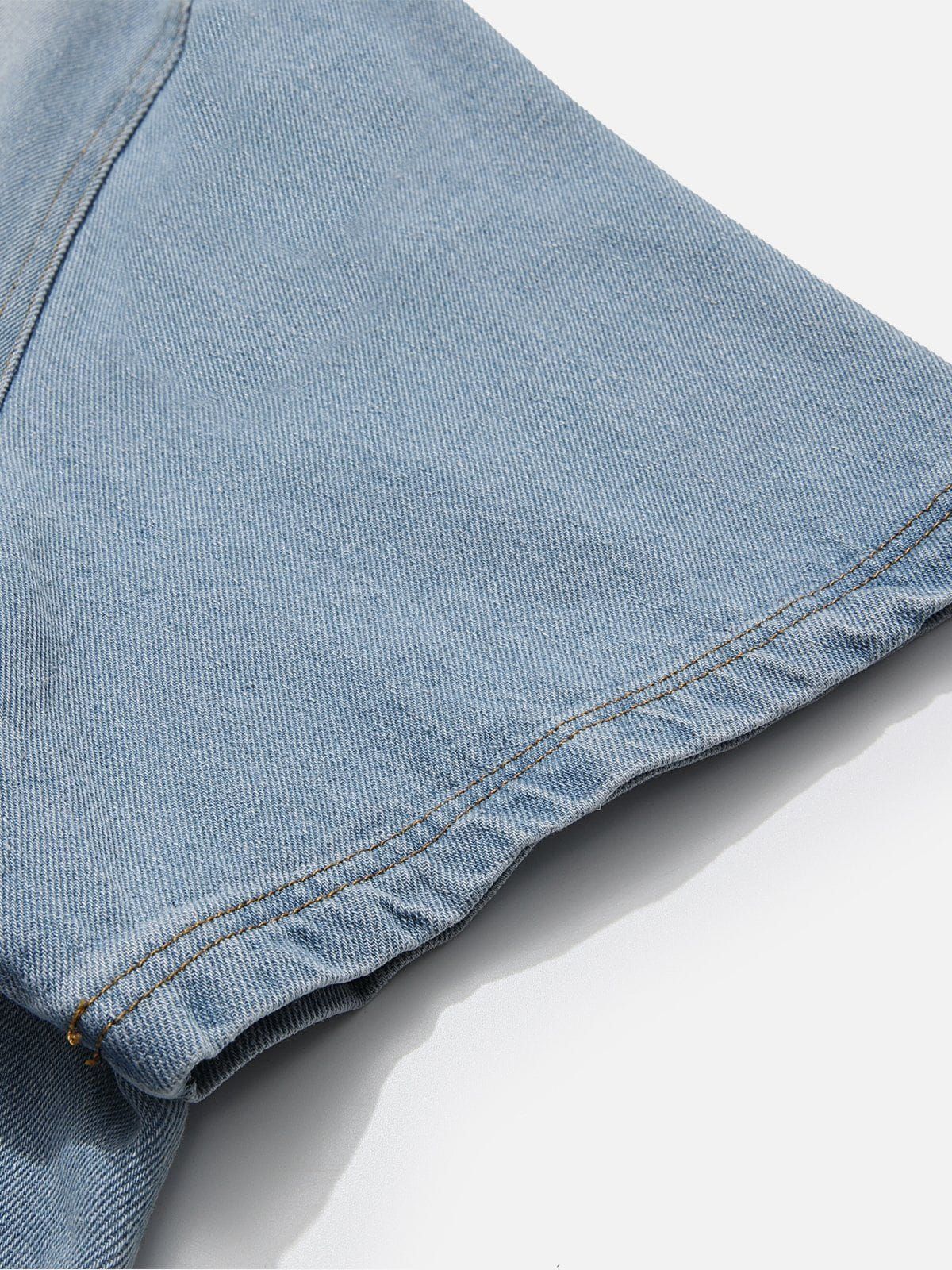 Aelfric Eden Distressed Washed Denim Short Sleeve Shirt sold by Aelfric Eden product image thumbnail 5