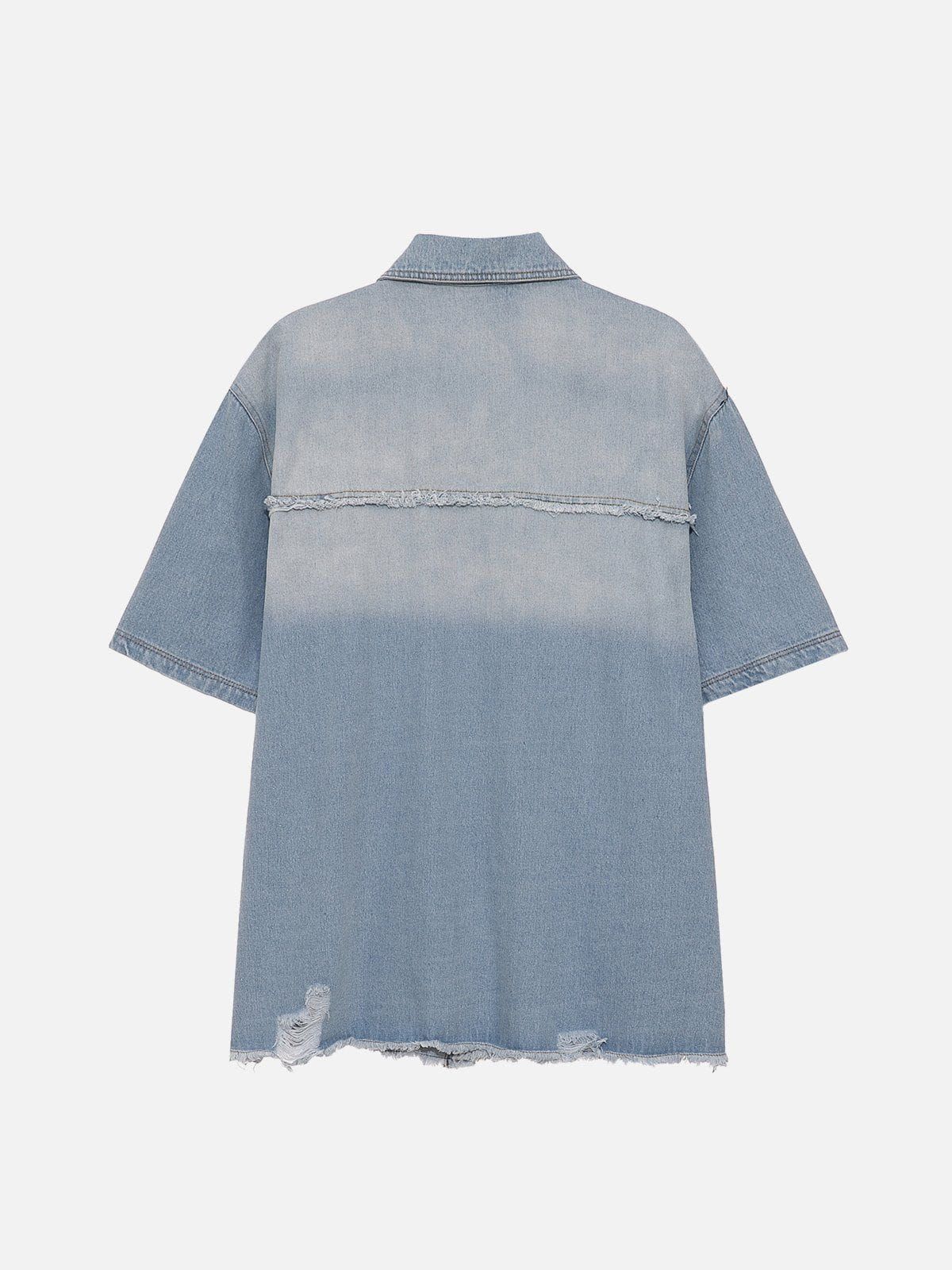 Aelfric Eden Distressed Washed Denim Short Sleeve Shirt sold by Aelfric Eden product image thumbnail 3