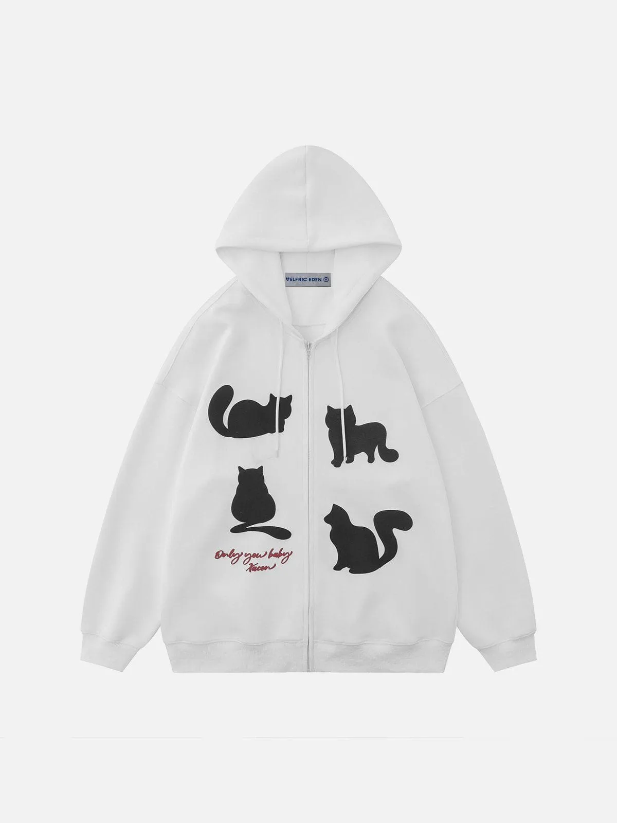 Aelfric Eden Cat Silhouette Print Zip Up Hoodie sold by Aelfric Eden