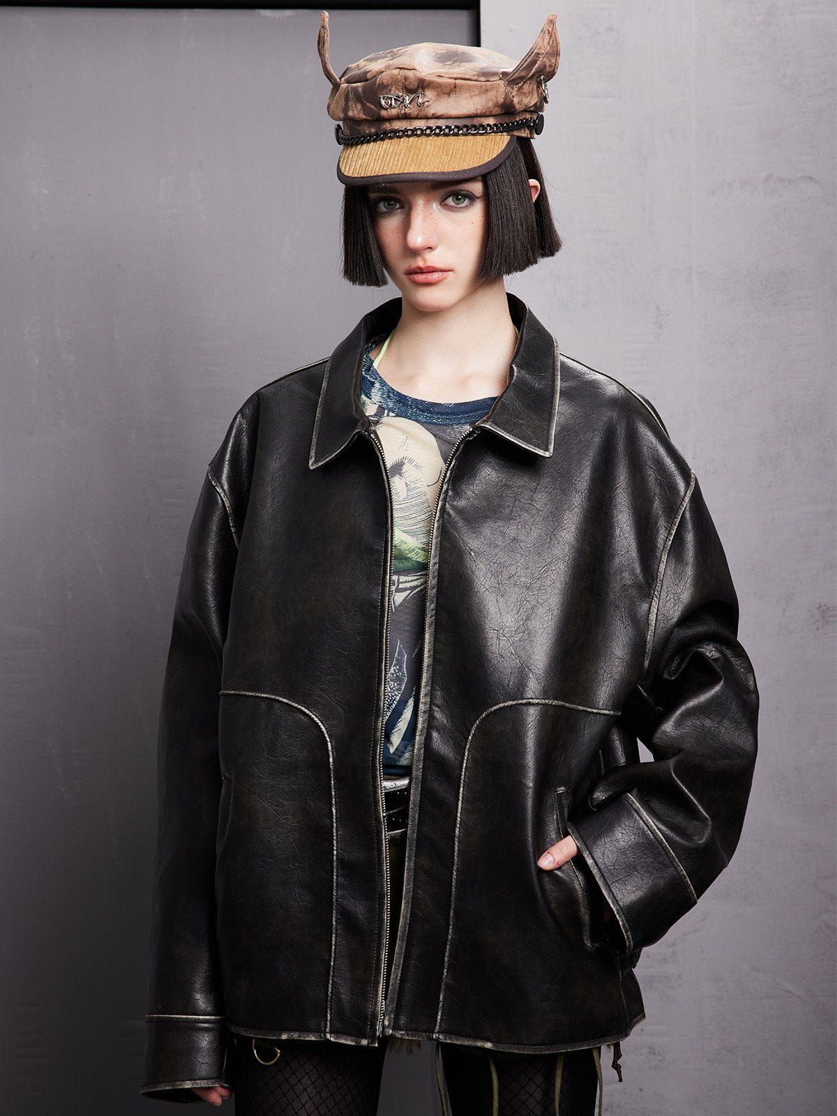 Aelfric Eden Moto Washed Faux Leather Jacket | Parallel