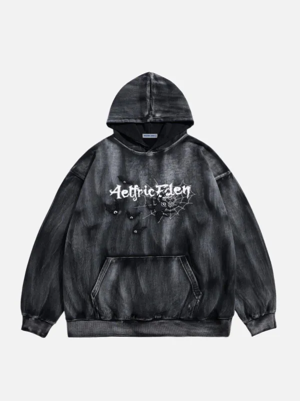 Aelfric Eden Embroidery Bat Spider Washed Pullover Hoodie sold by Aelfric Eden