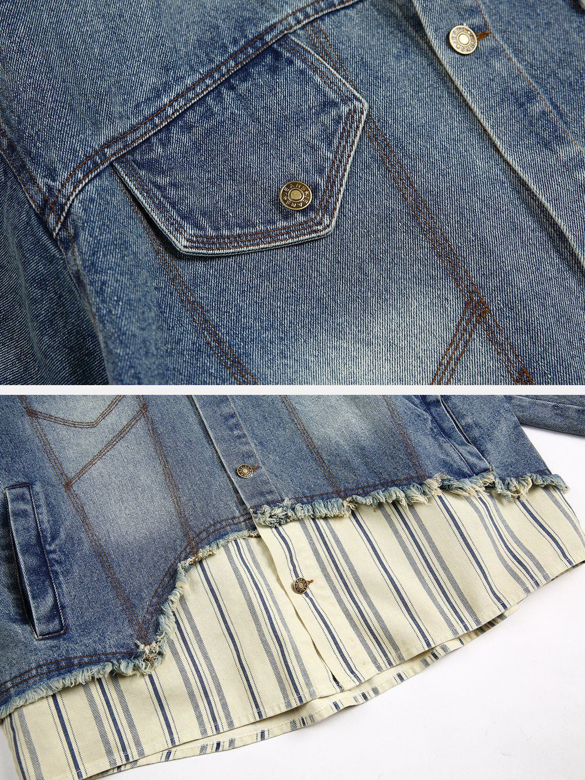 Aelfric Eden Patchwork Stripe Fringe Denim Jacket sold by Aelfric Eden product image thumbnail 3