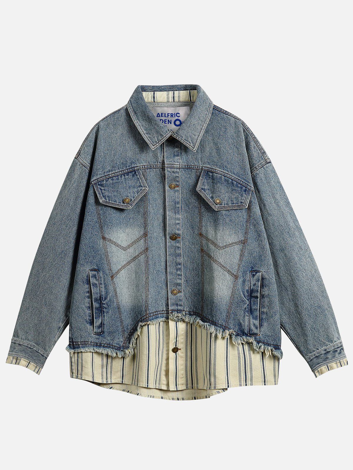 Aelfric Eden Patchwork Stripe Fringe Denim Jacket sold by Aelfric Eden