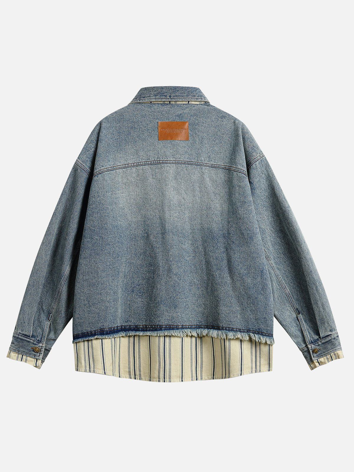Aelfric Eden Patchwork Stripe Fringe Denim Jacket sold by Aelfric Eden product image thumbnail 2