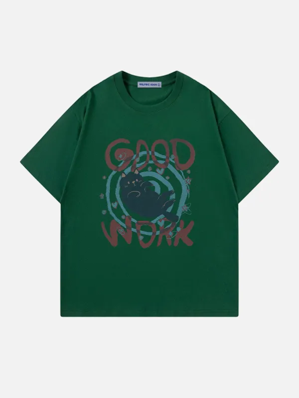 【Aelfric Eden】カンパニュラ キャット グラフィティ Tシャツ Aelfric Eden Campanula Cat Graffiti Graphic Tee | Parallel