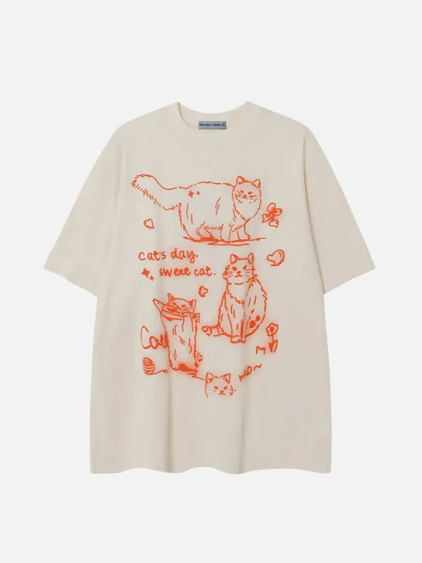 【Aelfric Eden】カンパニュラ キャット グラフィティ Tシャツ Aelfric Eden Campanula Cat Graffiti Graphic Tee | Parallel
