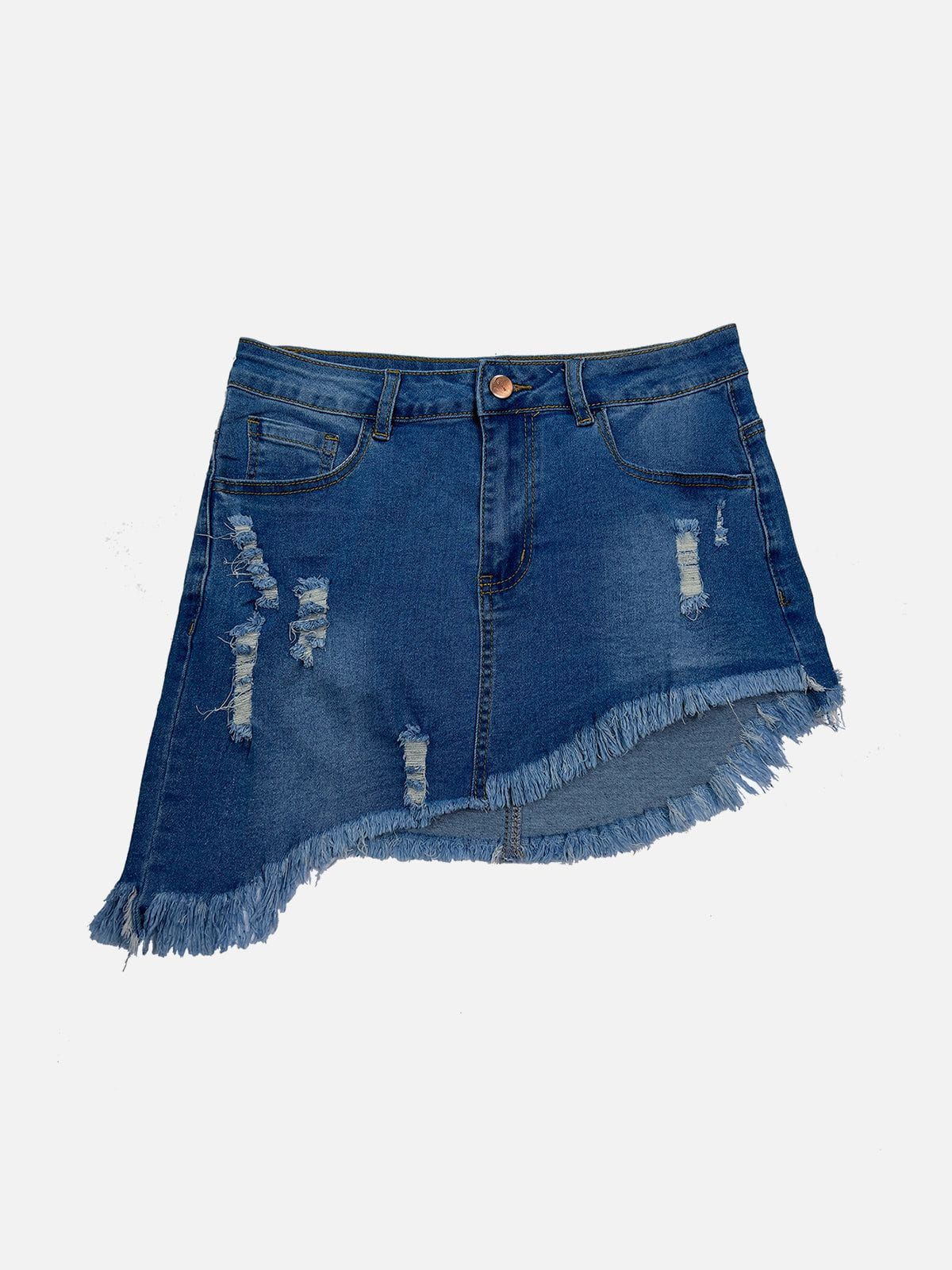 Irregular Fringe Denim Skirt sold by Aelfric Eden