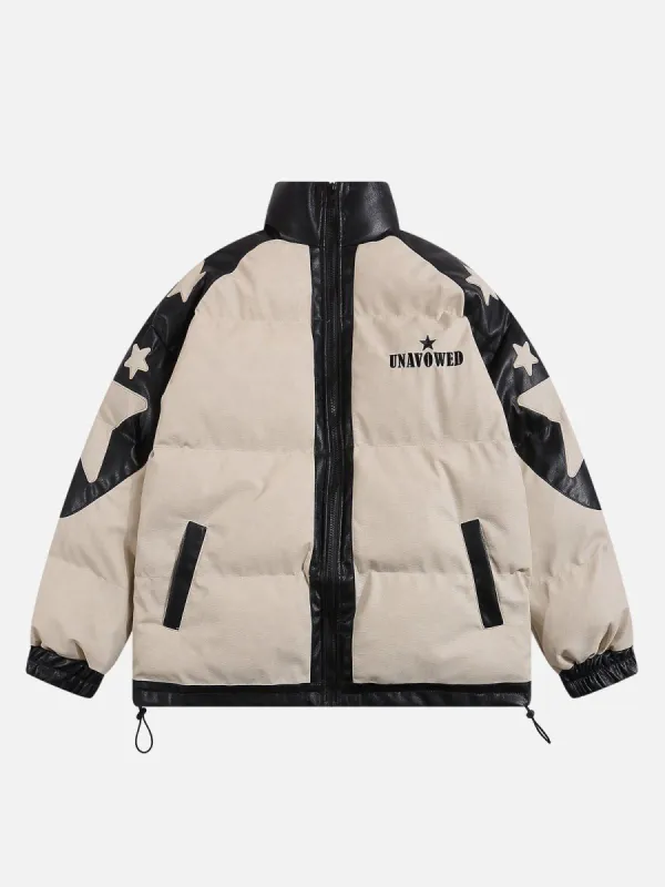 Aelfric Eden Color Blocking Embroidery Star Leather Coat sold by Aelfric Eden