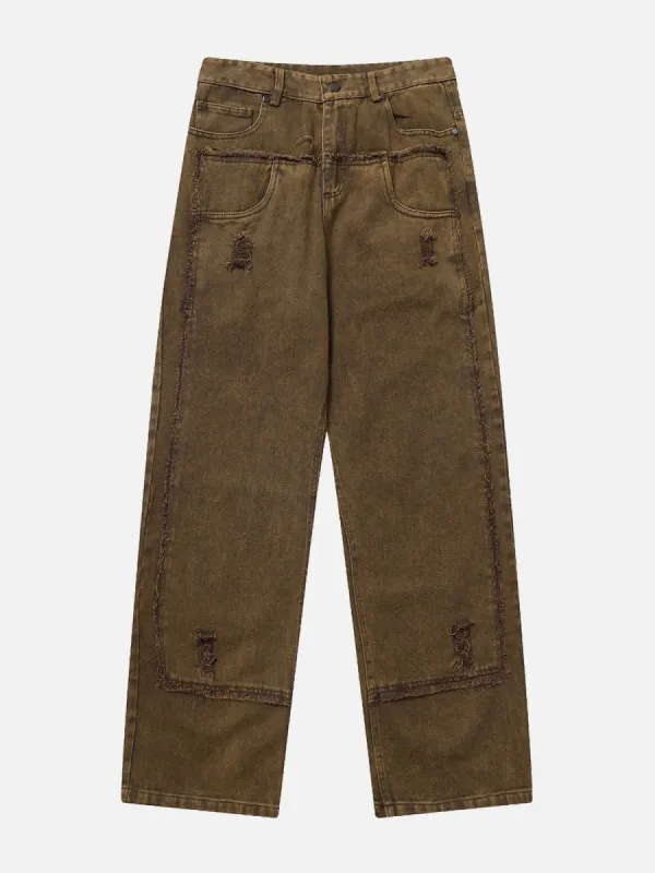 Aelfric Eden Patchwork Distressed Straight-Leg Jeans sold by Aelfric Eden