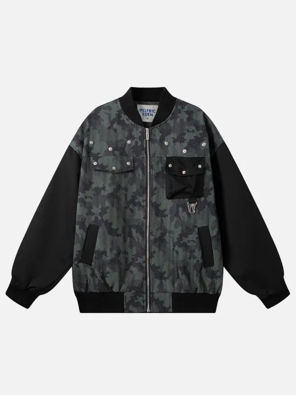 Aelfric Eden Camouflage Patchwork Varsity Jacket sold by Aelfric Eden