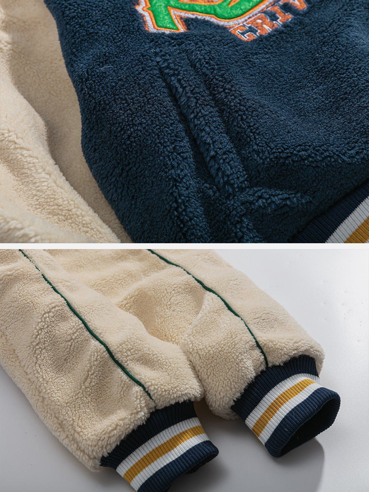 Contrast Patchwork Embroidery Sherpa Coat sold by Aelfric Eden product image thumbnail 6