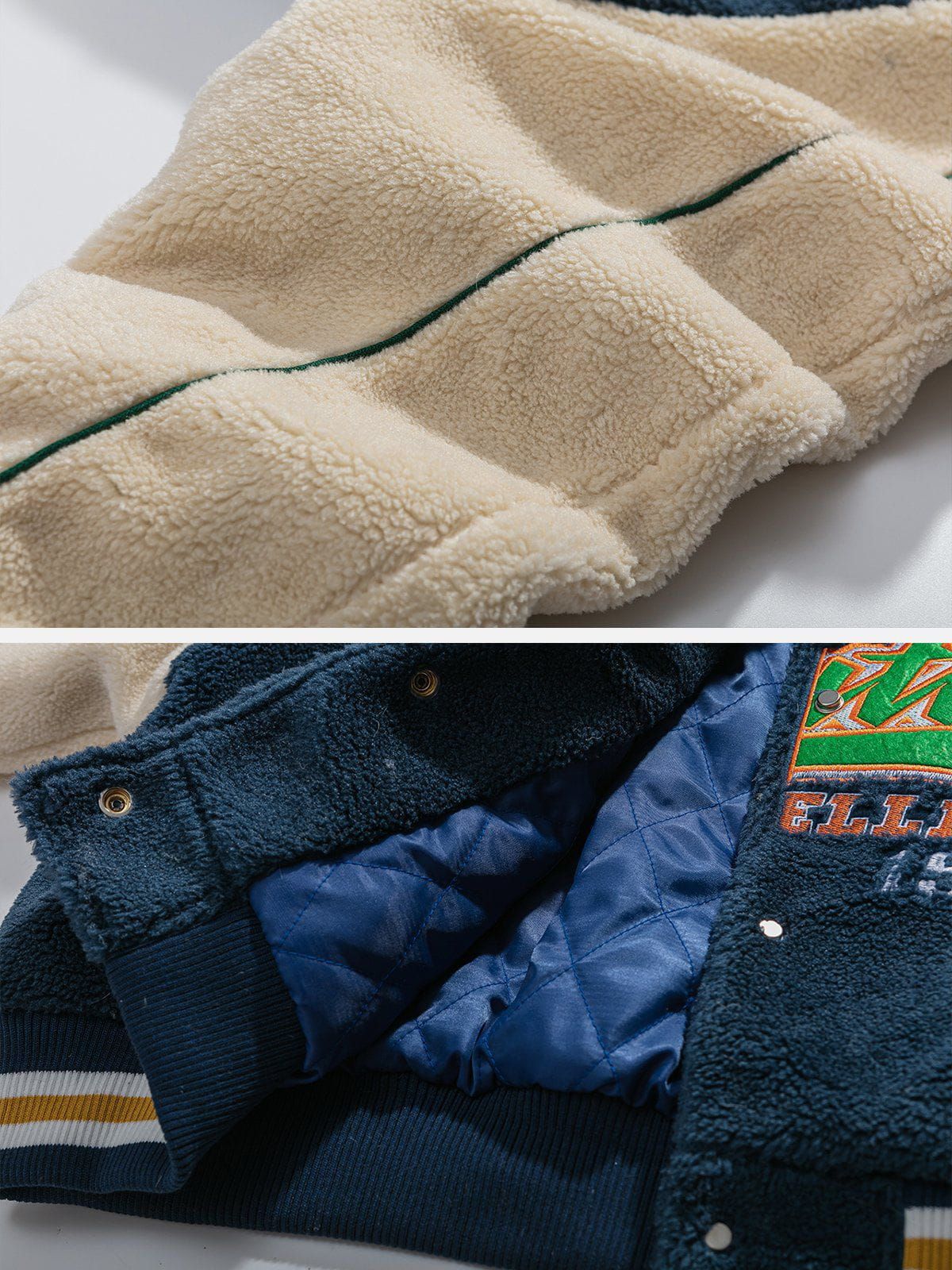 Contrast Patchwork Embroidery Sherpa Coat sold by Aelfric Eden product image thumbnail 4