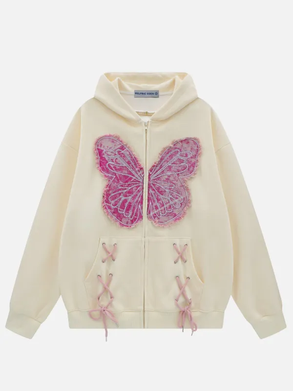 Aelfric Eden Fringe Washed Butterfly Zip Up Hoodie sold by Aelfric Eden