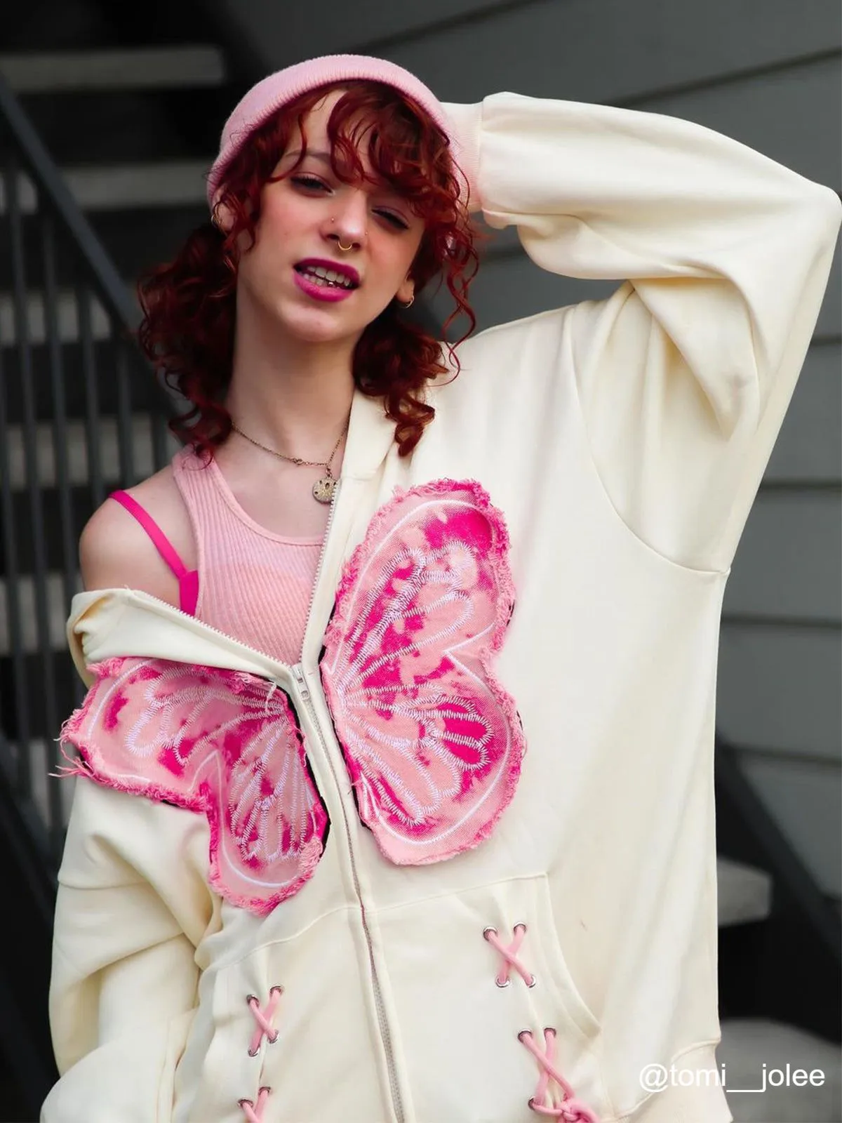 Aelfric Eden Fringe Dinim Butterfly Zip Up Hoodie sold by Aelfric Eden product image thumbnail 2