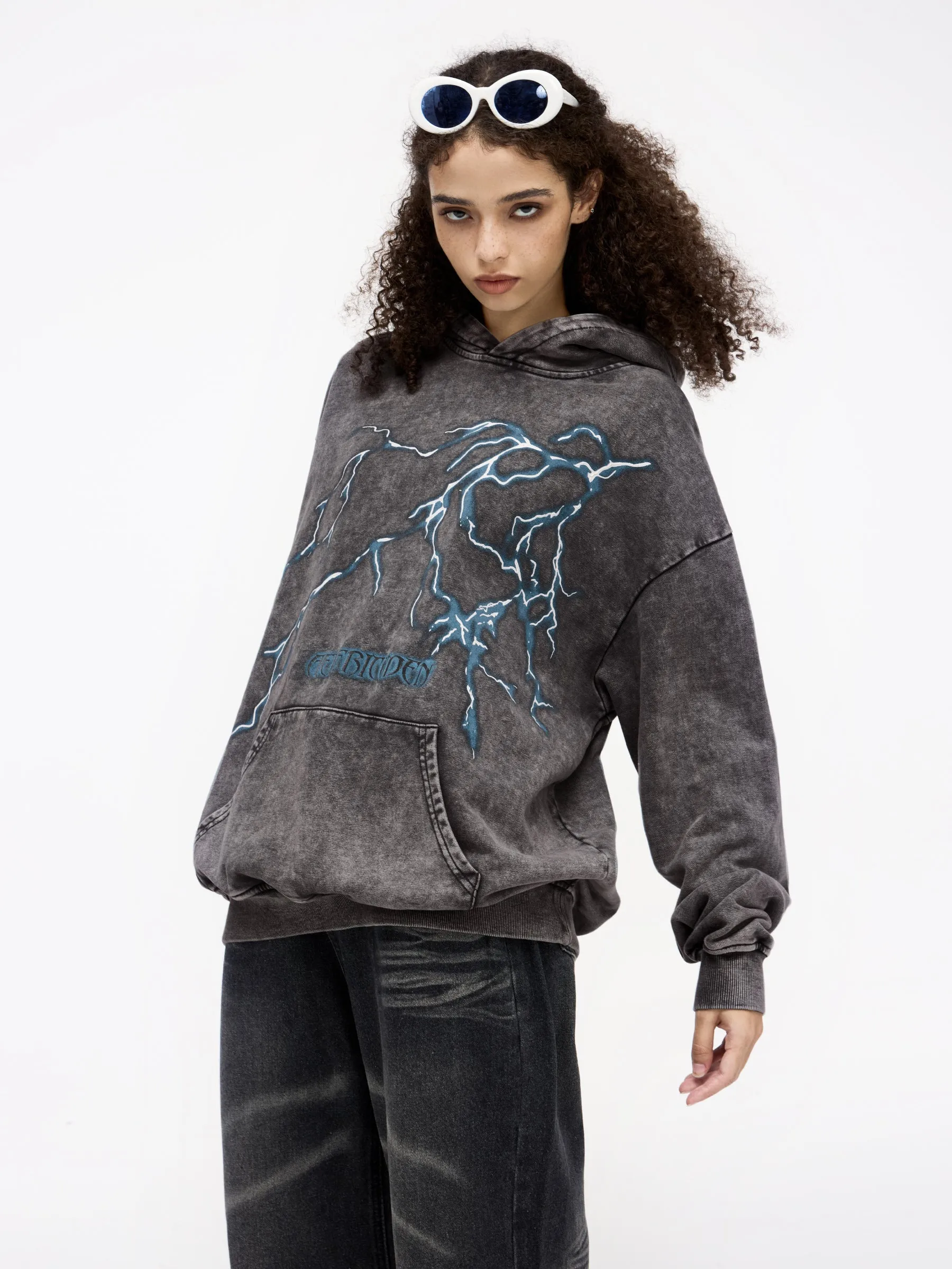Washed Lightning Print Hoodie sold by Aelfric Eden product image thumbnail 2