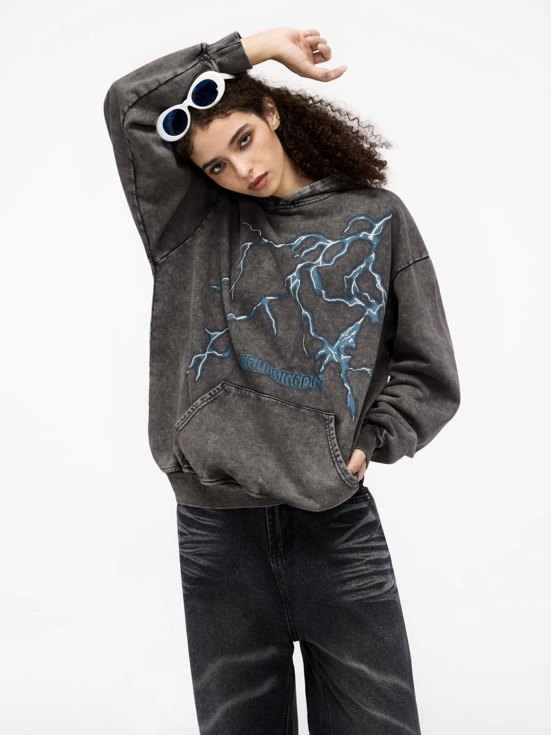 Washed Lightning Print Hoodie sold by Aelfric Eden product image thumbnail 3