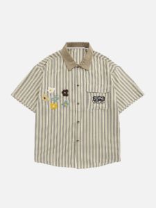 Aelfric Eden Clashing Stripes 3D Flowers Short Sleeve Shirts sold by Aelfric Eden