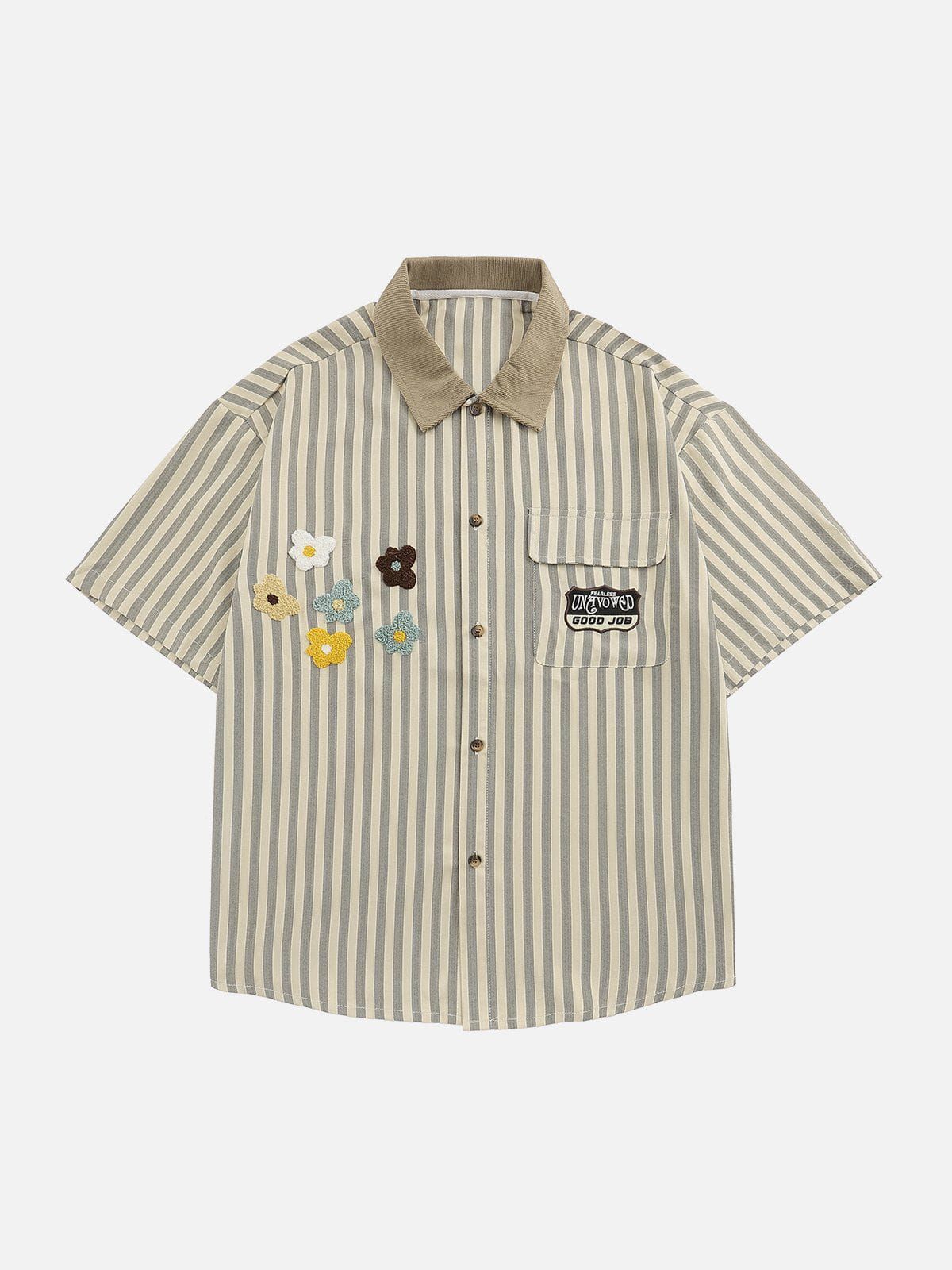 Aelfric Eden Clashing Stripes 3D Flowers Short Sleeve Shirts sold by Aelfric Eden