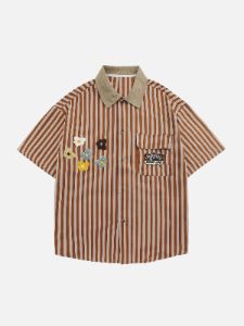 Aelfric Eden Clashing Stripes 3D Flowers Short Sleeve Shirts sold by Aelfric Eden