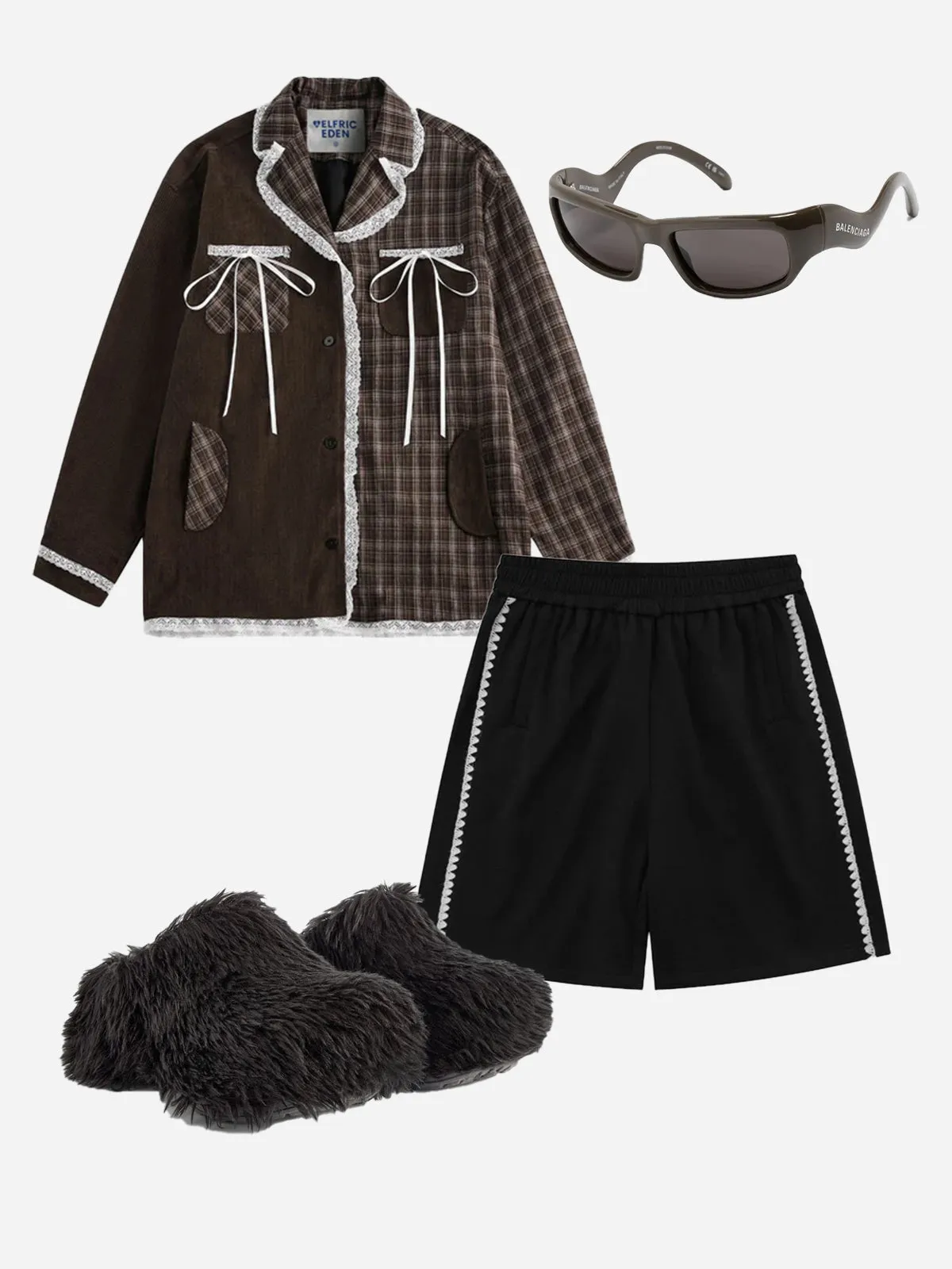 Aelfric Eden Plaid Lace Patchwork Jacket sold by Aelfric Eden product image thumbnail 2