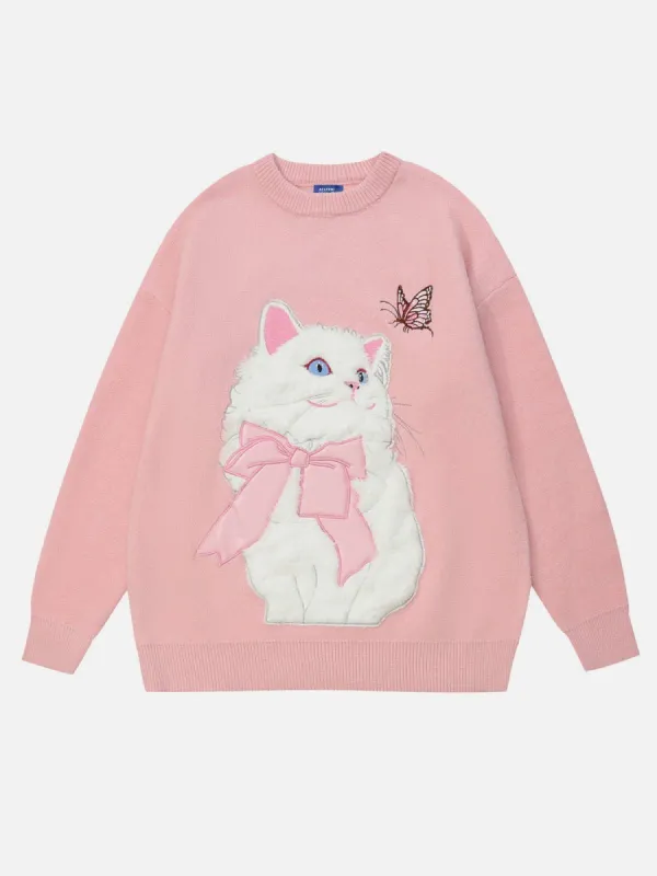 Aelfric Eden Cat Applique Embroidery Sweater sold by Aelfric Eden