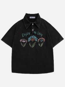 Aelfric Eden Vintage Flower Print Washed Polo Tee sold by Aelfric Eden