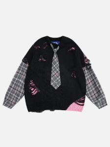 Aelfric Eden Vintange Preppy Plaid Distressed Sweater sold by Aelfric Eden