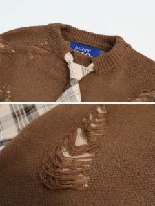 Aelfric Eden Vintange Preppy Plaid Distressed Sweater sold by Aelfric Eden