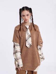 Aelfric Eden Vintange Preppy Plaid Distressed Sweater sold by Aelfric Eden